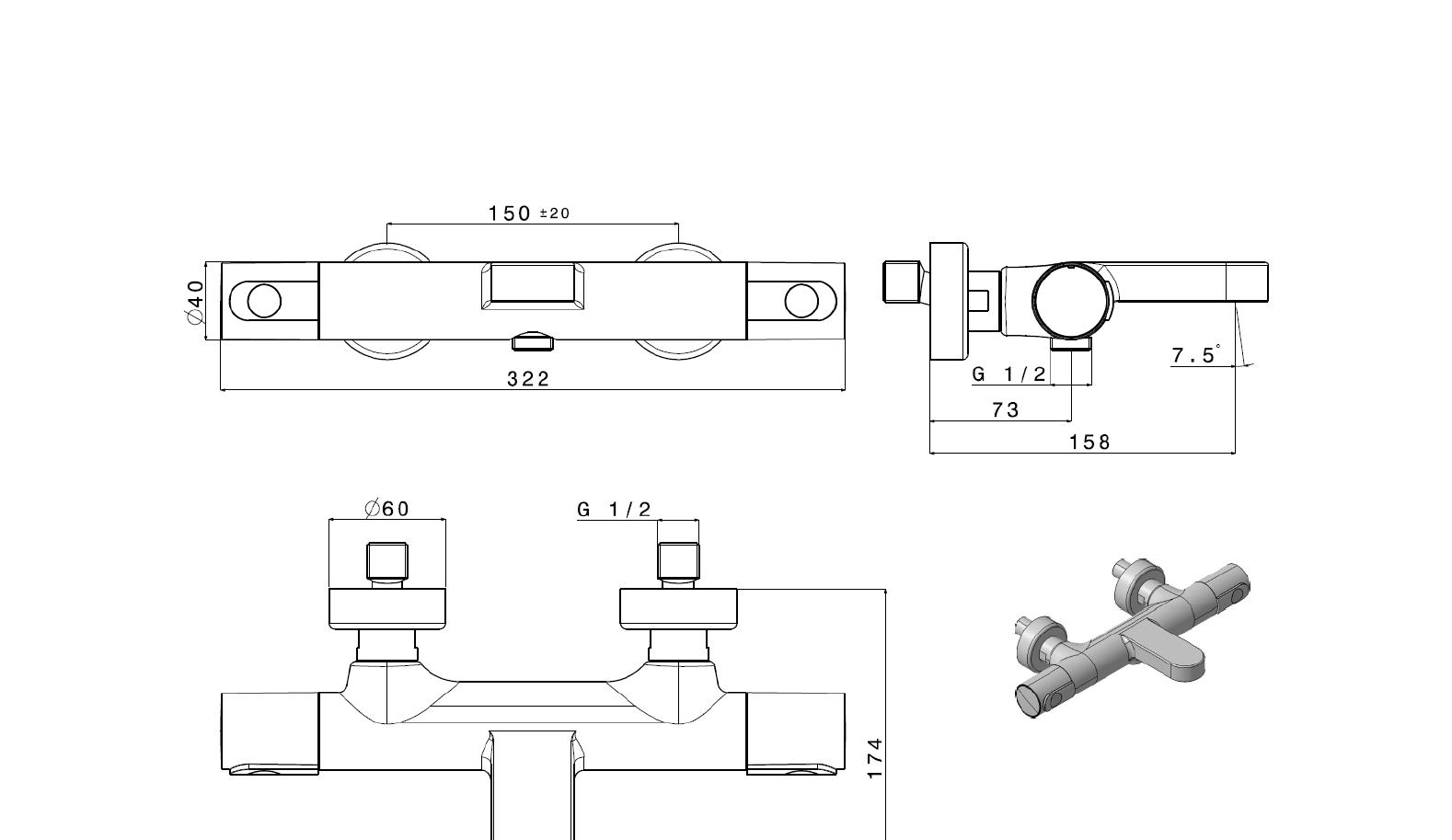 Plieger Milano badkraan thermostatisch chroom