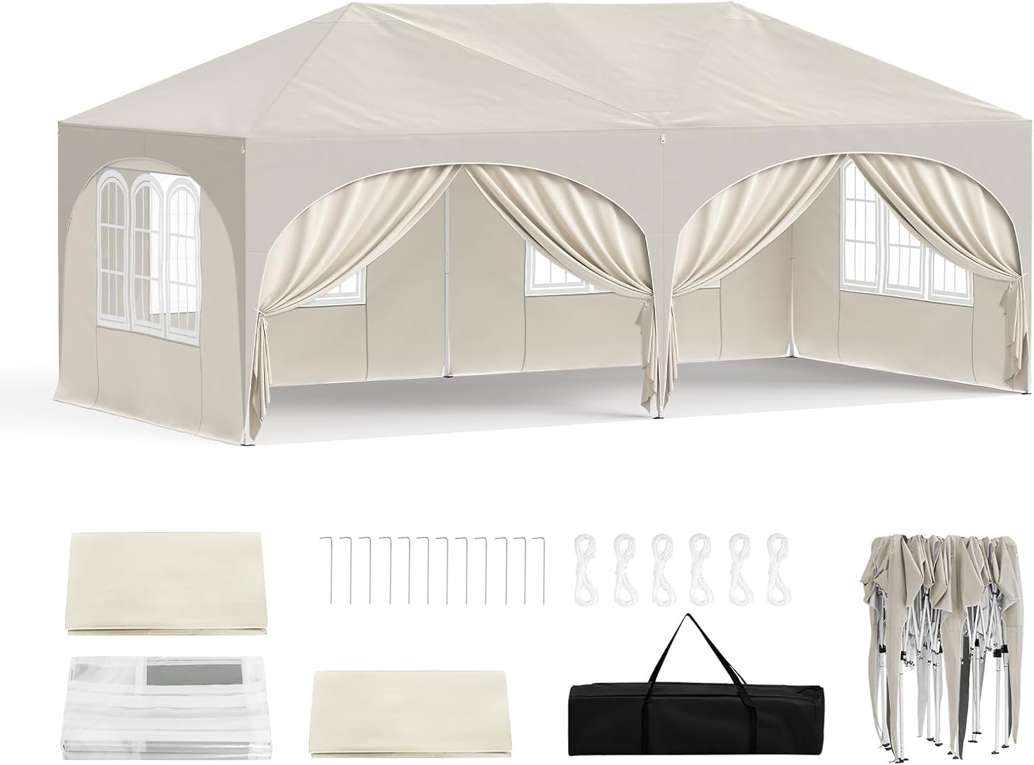 WOLTU Pavillon, Faltpavillon 3x6 m, mit 6 Seitenwänden, Partyzelt wasserabweisend UV-Schutz 50+, höhenverstellbarer Gartenpavillon, mit Tragetasche, für Outdoor Garten Camping Beige