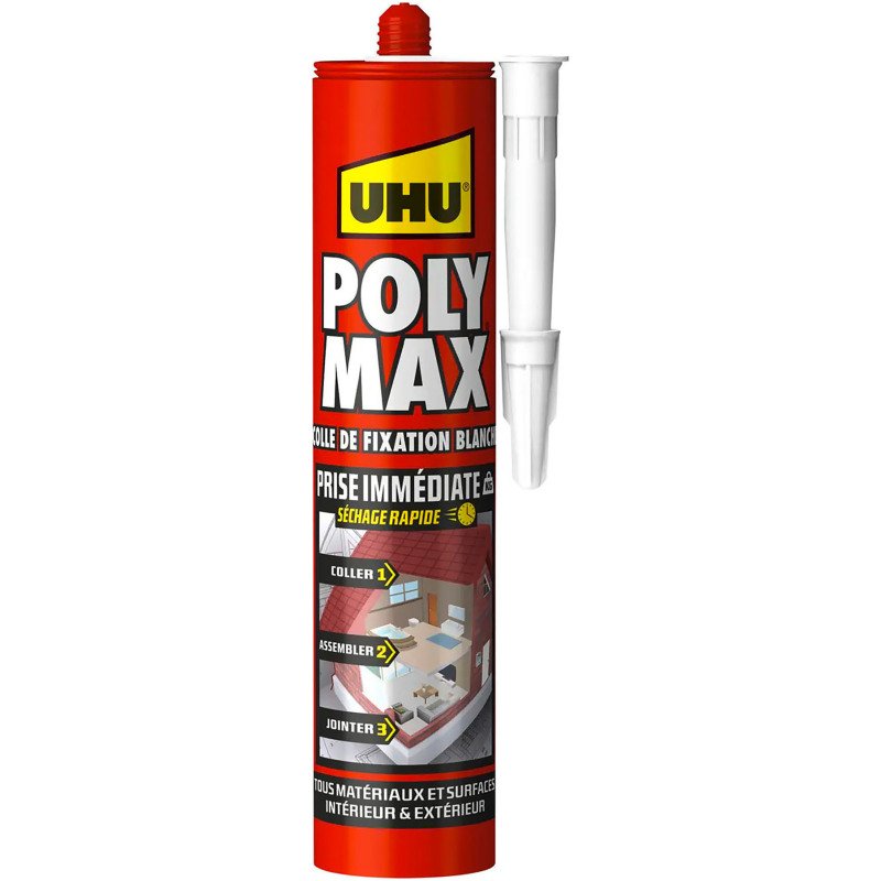 Colle-Mastic Poly Max® UHU prise immediate Séchage rapide - Cartouche de 440 g, blanc