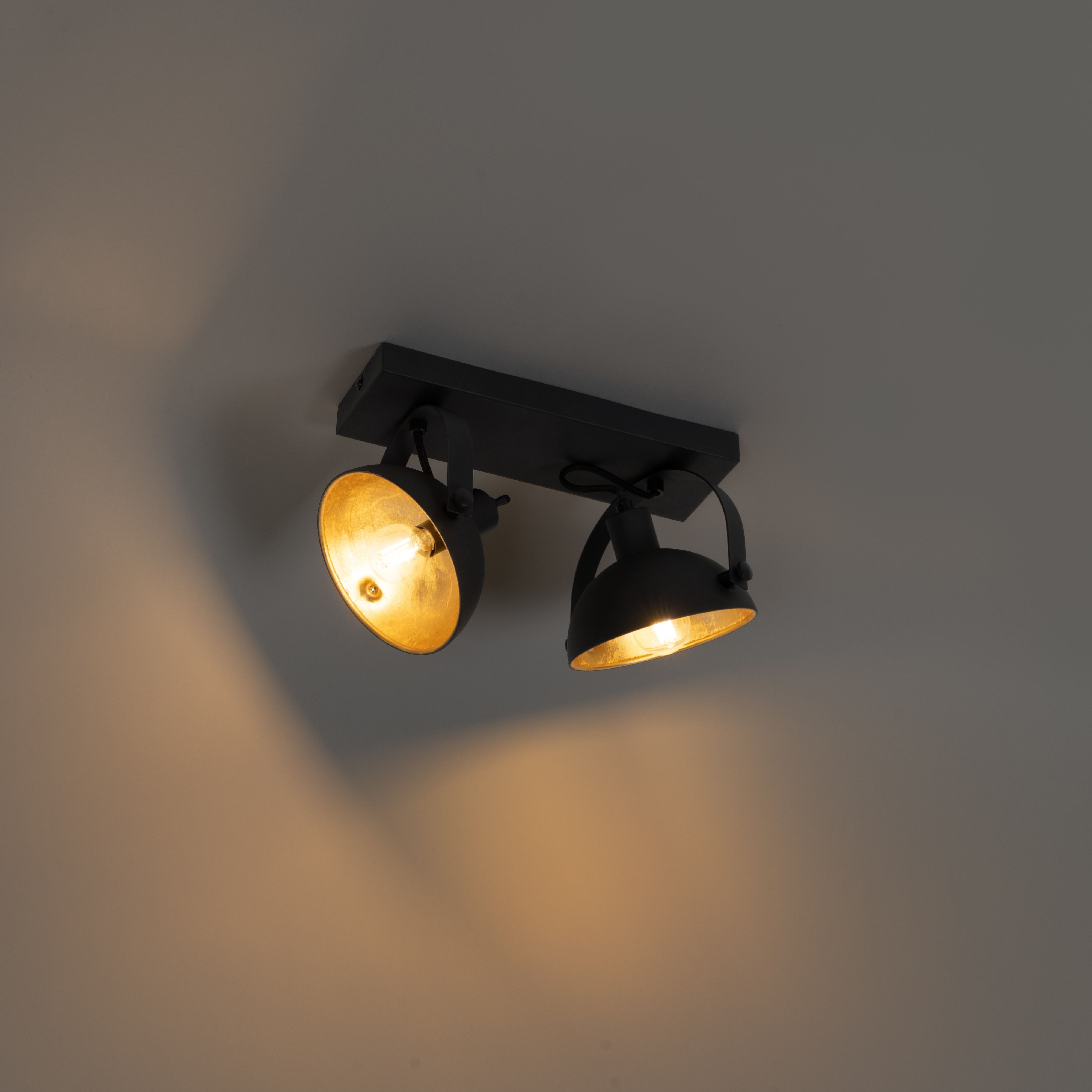Industriële plafondlamp zwart met goud 2-lichts verstelbaar - Magnax