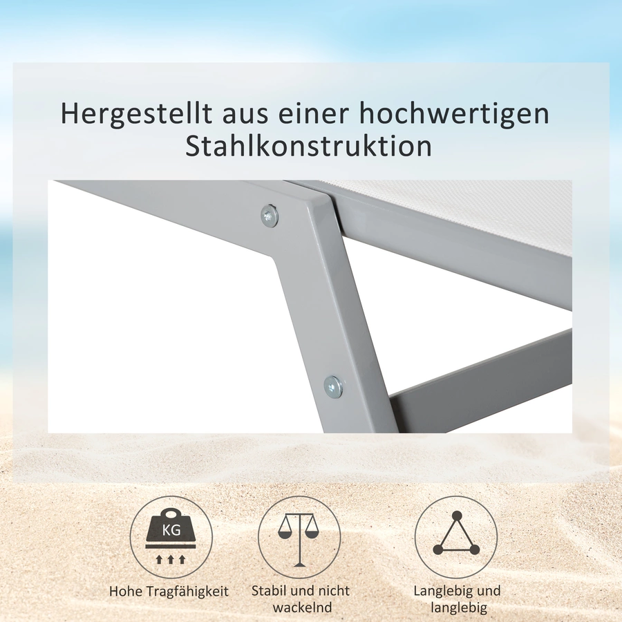 Outsunny Gartenliege mit verstellbarer Rückenlehne cremeweiß