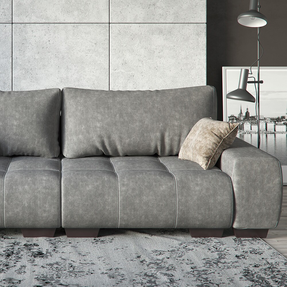 VitaliSpa Sofa PERRY Schlaffunktion - Anthrazit Couch Schlafsofa Schumstoff Grau