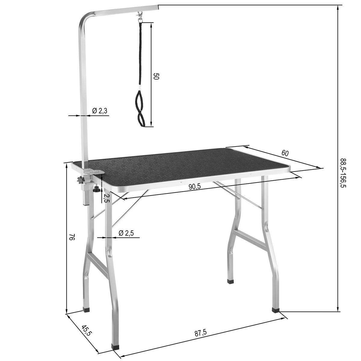tectake trimtafel met in hoogte verstelbare arm, draagvermogen 60 kg