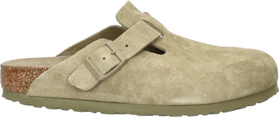 Birkenstock Suede Leather Boston Platte Schoenen Green