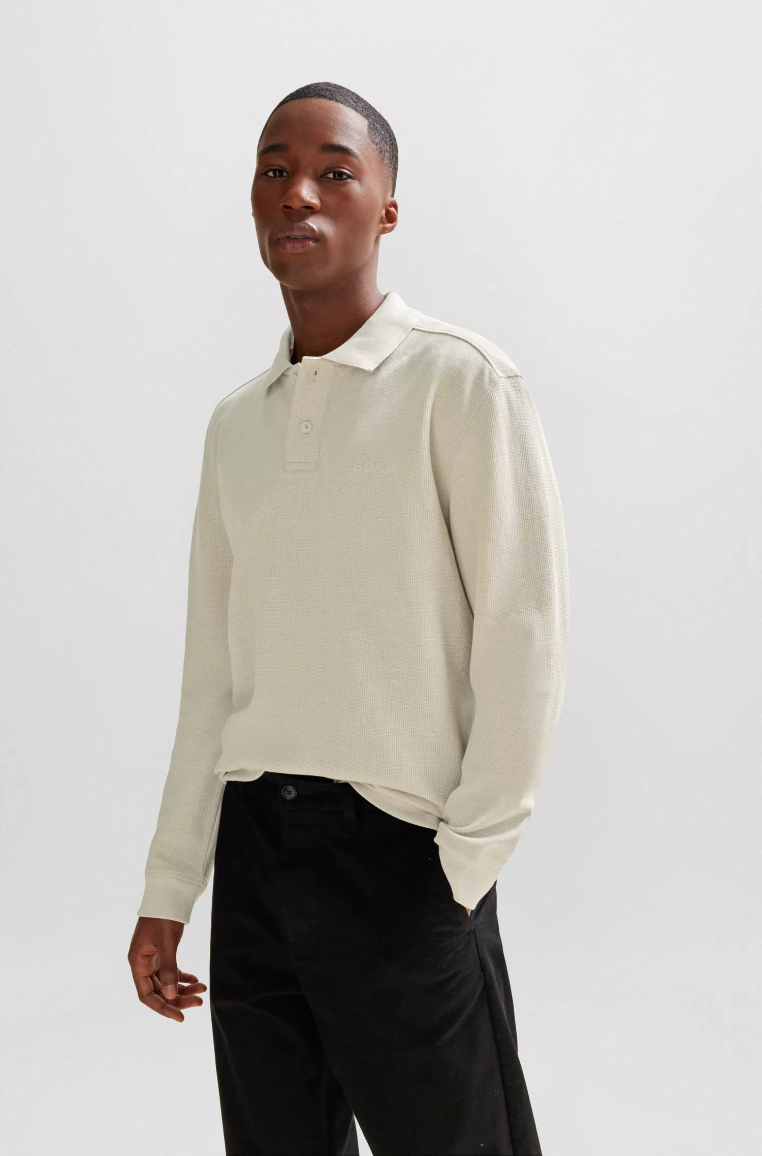 Camisa polo BOSS laranja de manga comprida com logotipo bordado.