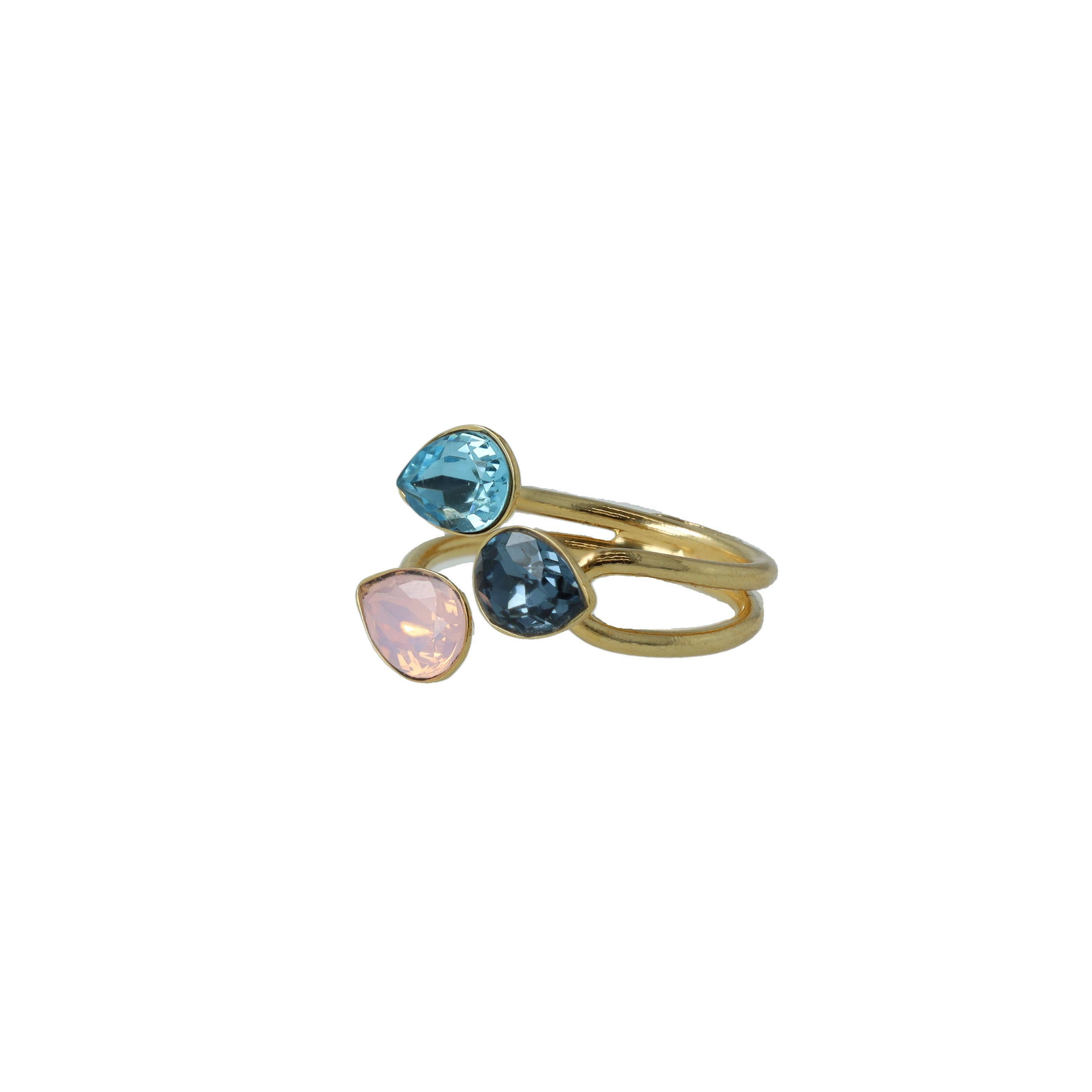 Otazu gold plated ring met Swarovksi kristallen Triple Leaf