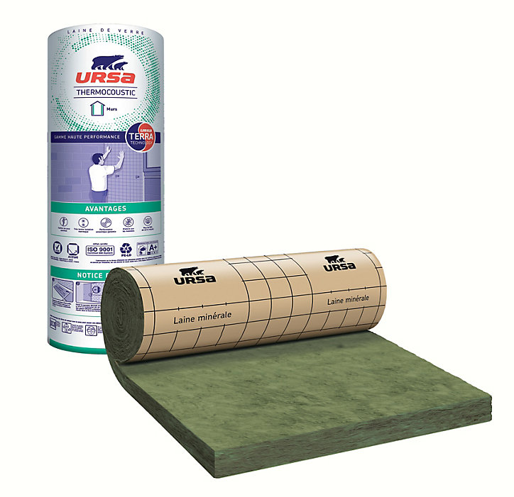 Panneau roulé laine de verre Murs URSA Thermocoustic 2,7 x 1,2 m Ép. 14 cm R. 4,35 m².K/W