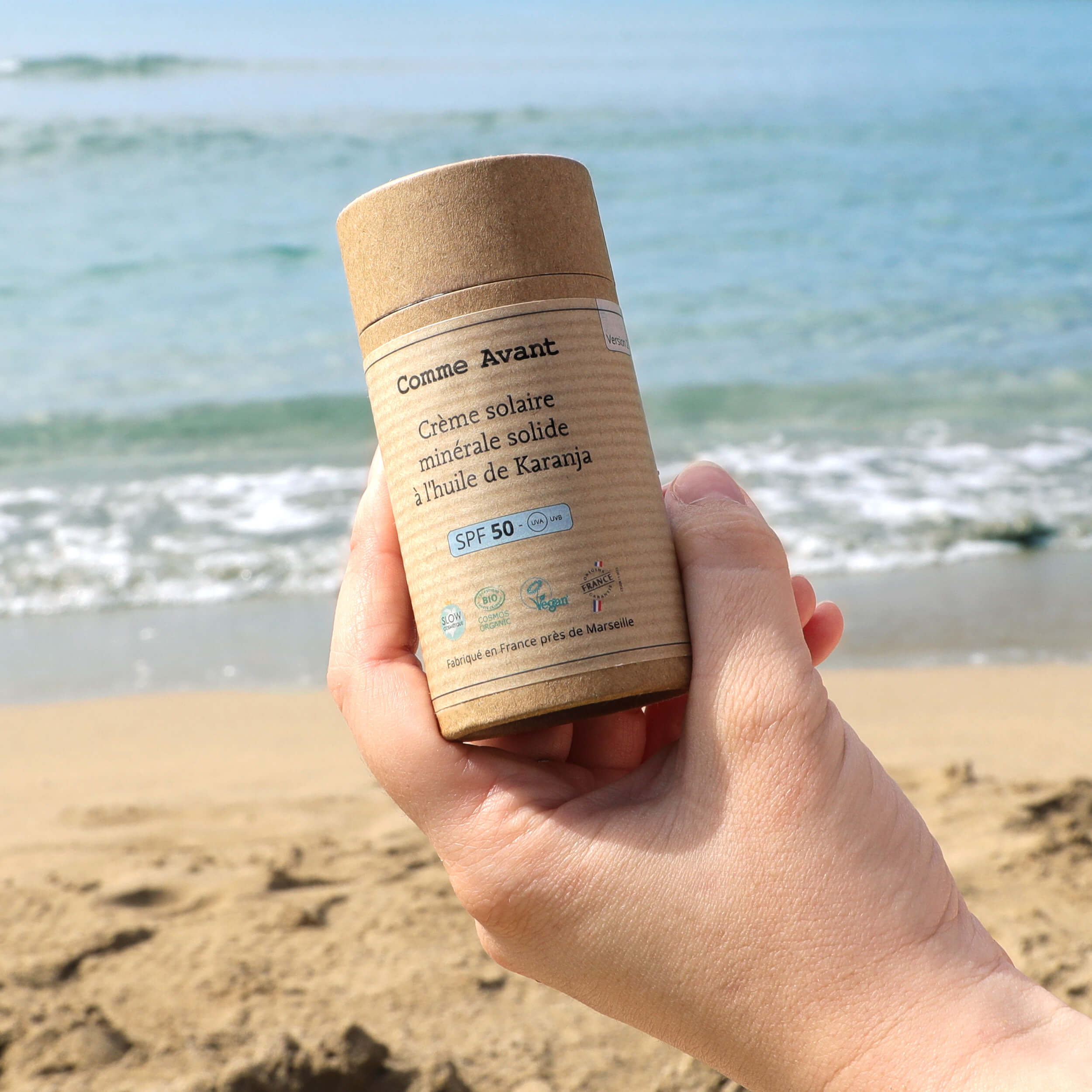 Crème solaire SPF50 minérale solide à l'huile de karanja - Version 3 - 1 crème solaire - 80g / Brut sans parfum
