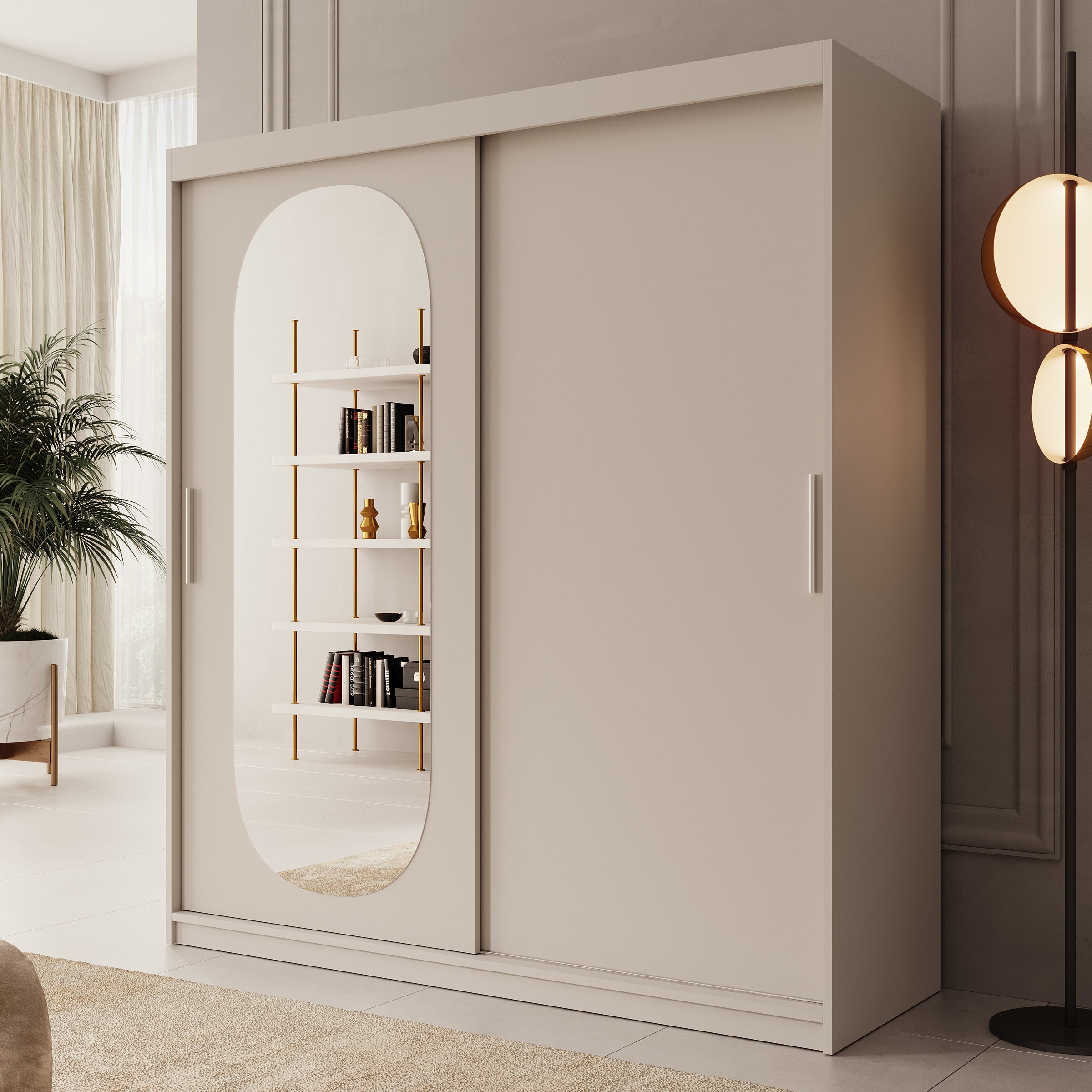 Meubella - Kledingkast Bodhi - Beige - 180 cm - Met spiegel