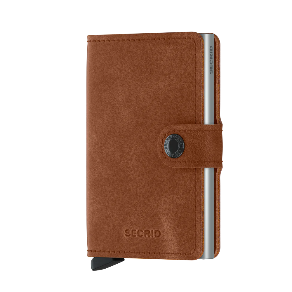 SECRID  Minipung vintage med kortholder,  4-6 kort - Cognac