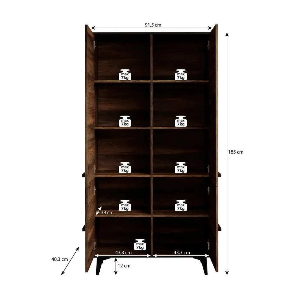 Meubella - Kledingkast Frey - Donker eiken - Zwart - 92 cm