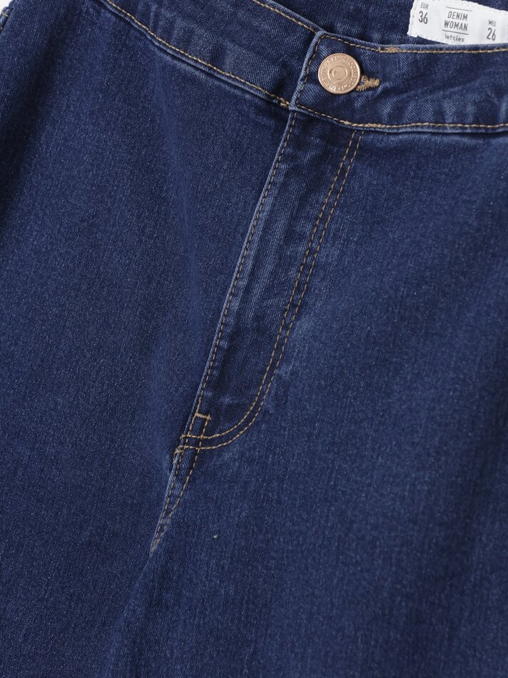 Calça jeans boca de sino comprida - Índigo