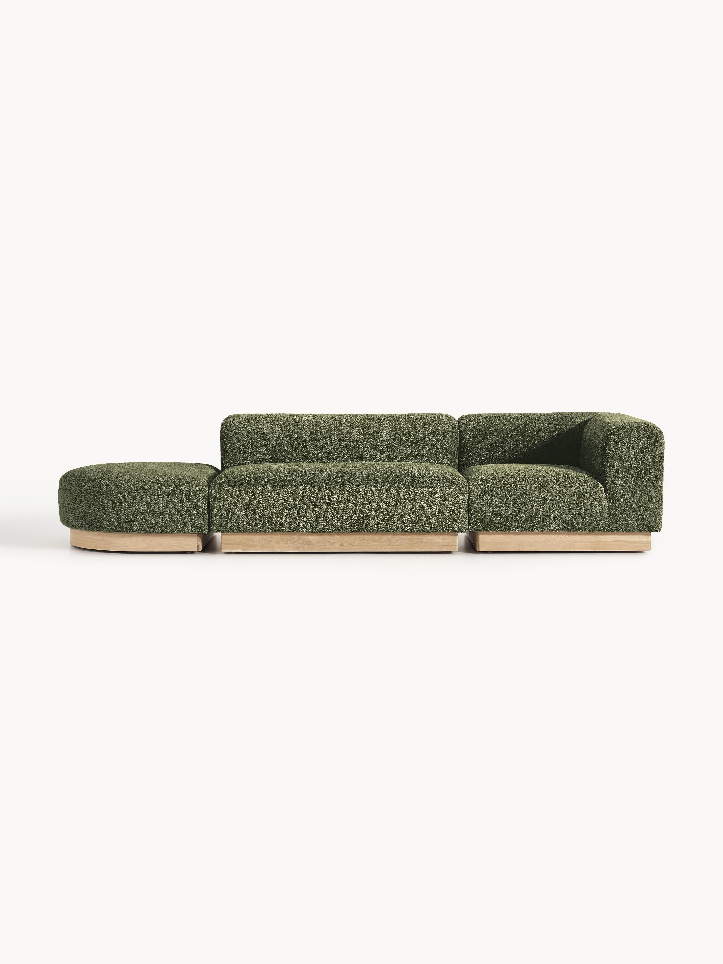 Modulaire chaise longue Natalie van teddy-bouclé met poef (links/rechts)