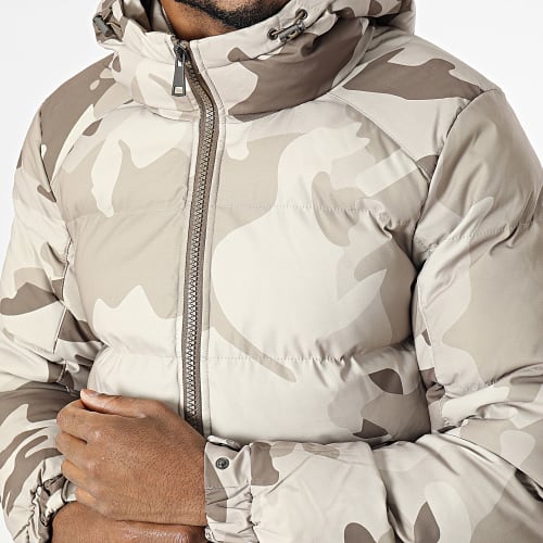 Doudoune Capuche Beige Camouflage