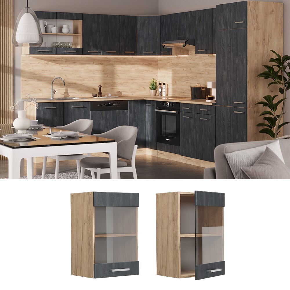 Vicco Hängeglasschrank R-Line Schwarz Beton Eiche 40 cm