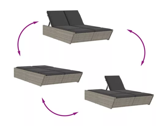 Chaise longue double avec coussins gris résine tressée
