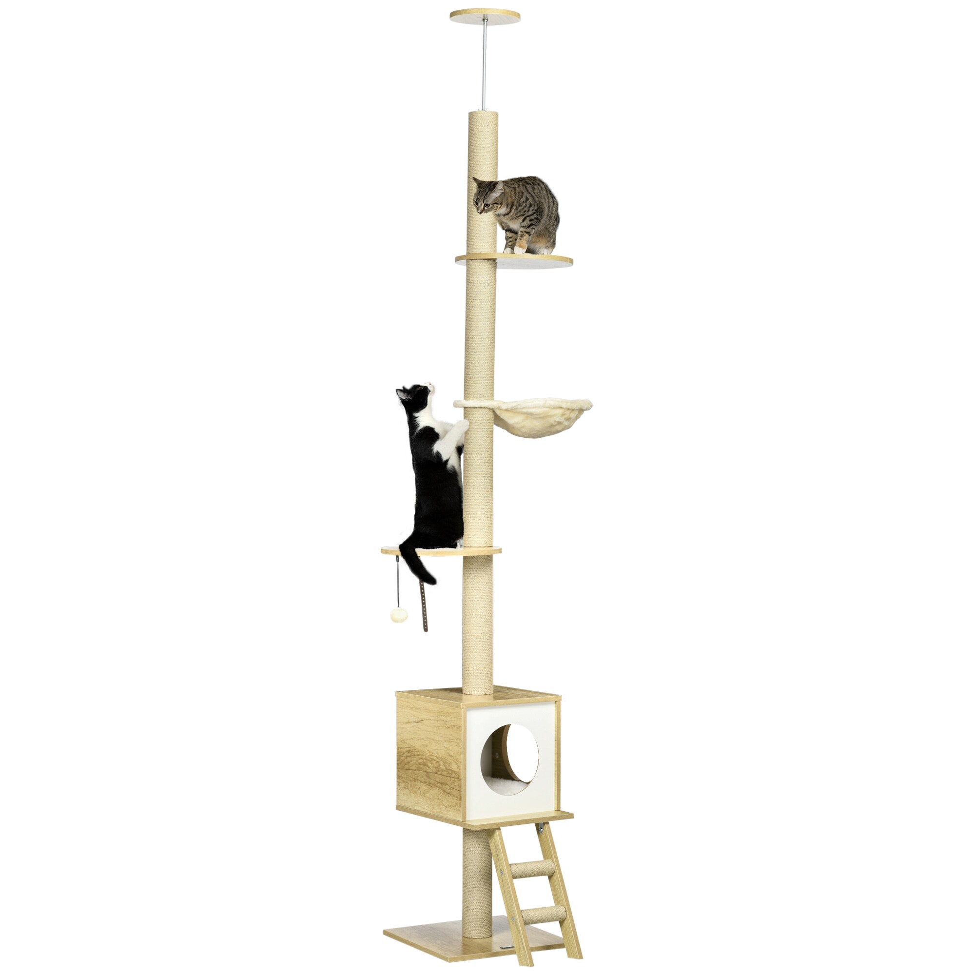 PawHut Kratzbaum mit Katzenhaus braun 40L x 40B x 240-260H cm