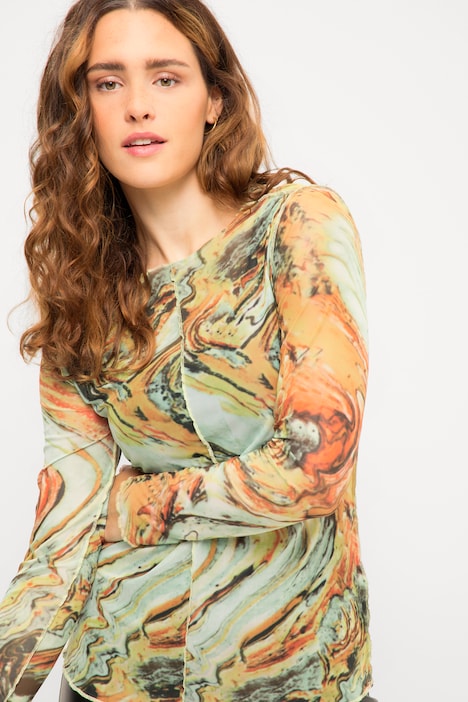 Longsleeve, Regular Fit, Mesh, Allover Print, Rundhals, Langarm
