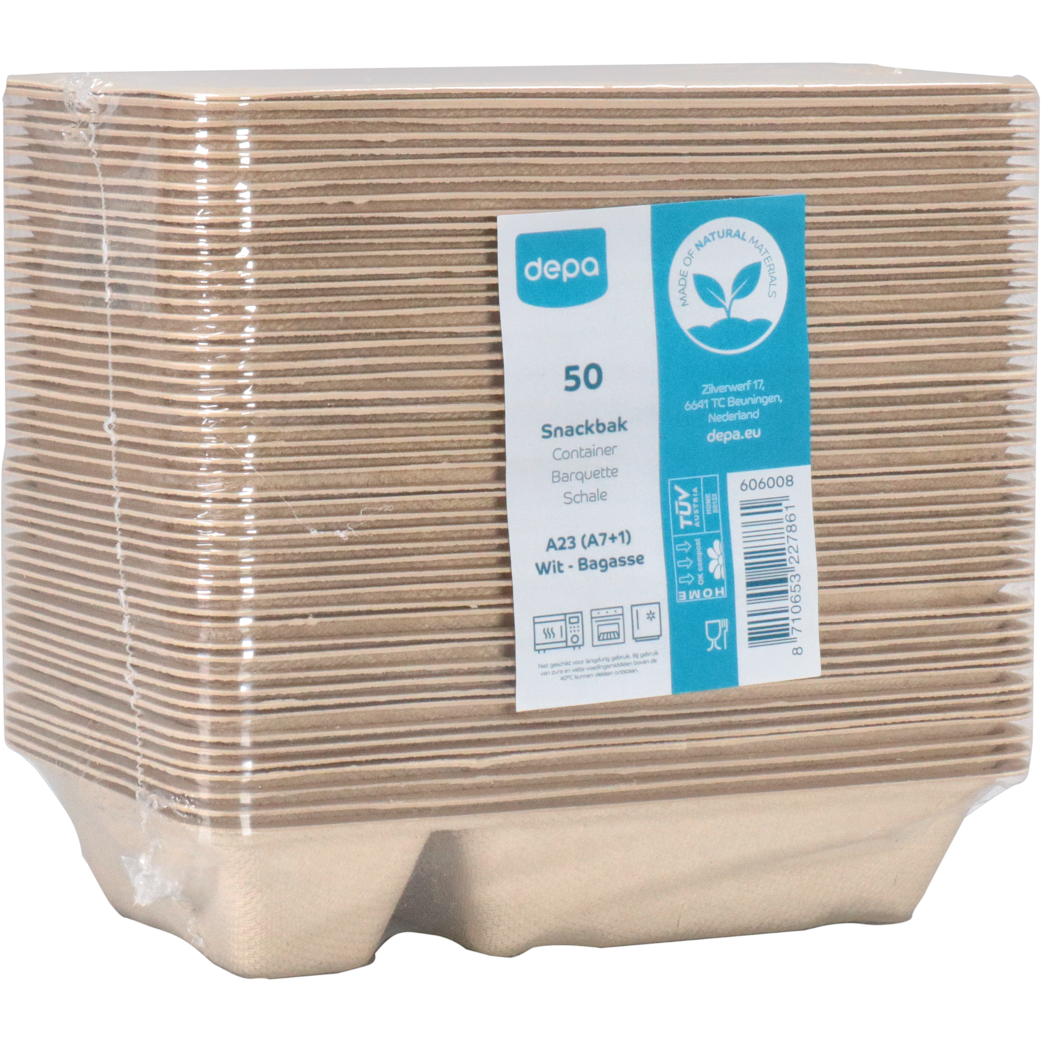 Depa Bak, Bagasse (suikerrietpulp), A23, snackbak, 170x95x30mm, naturel