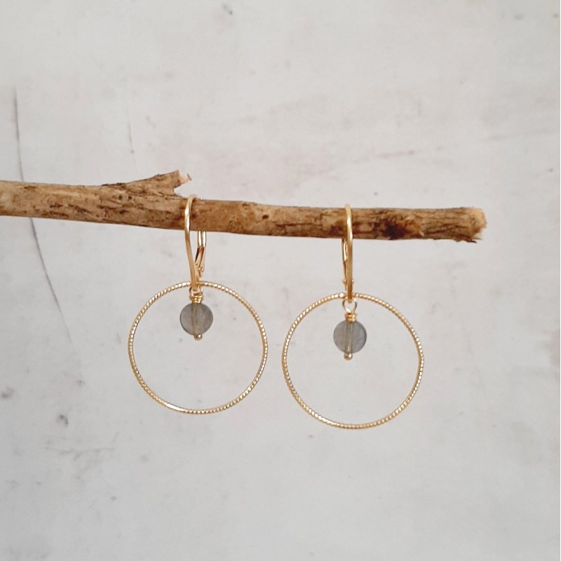 Boucles d'Oreilles Krahô Labradorite Argent 925 Doré