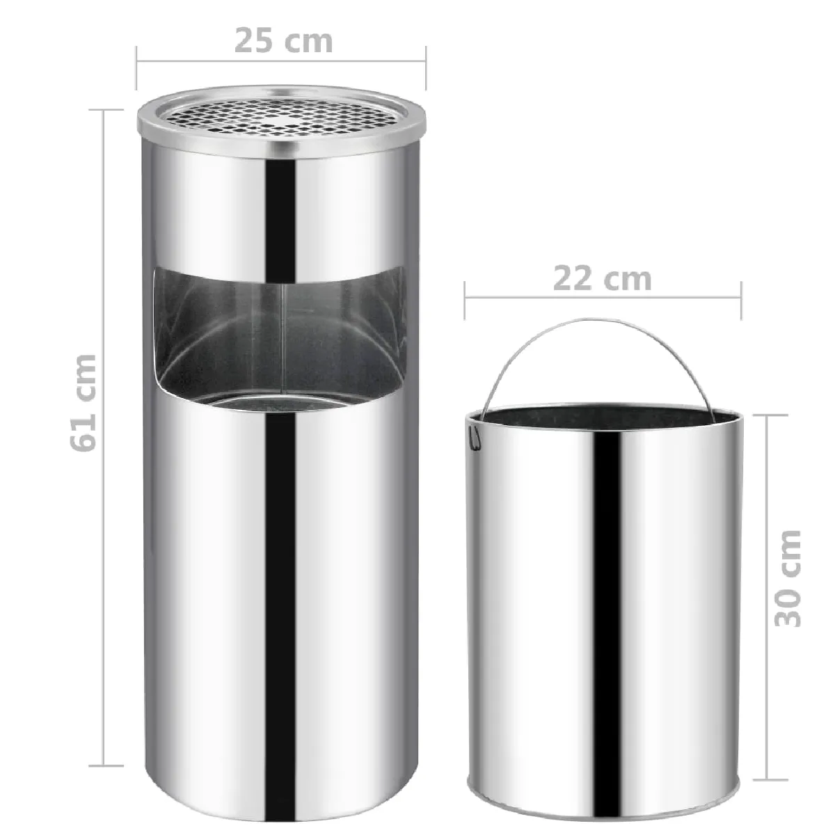 vidaXL Poubelle à cendrier d'hôtel - 30 L - Acier inoxydable