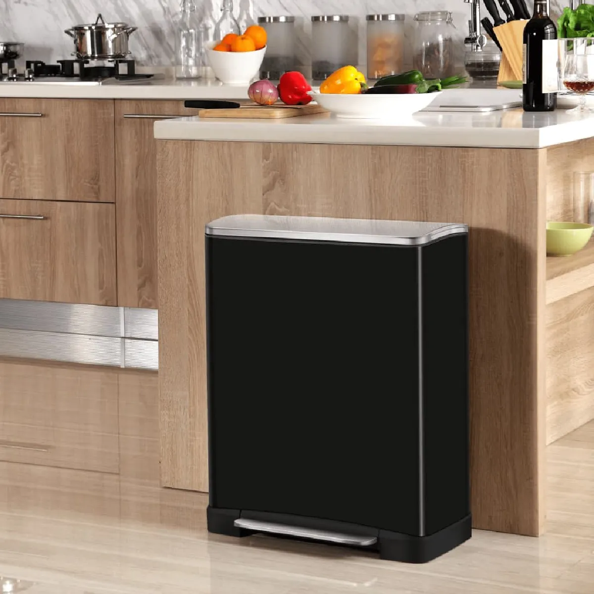EKO Poubelle à Pédale E-Cube - 50L Noir Mat