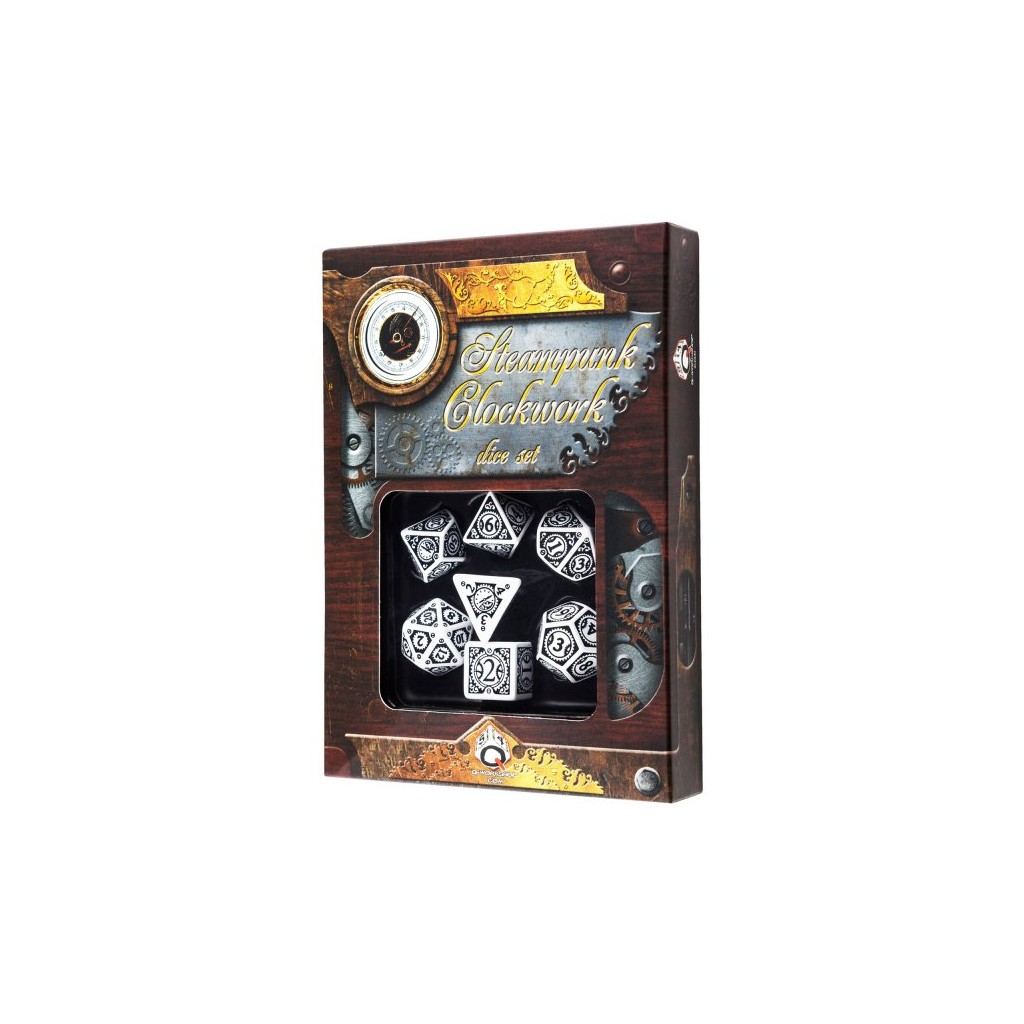 Set de 7 Dés JDR - Steampunk Clockwork - Blanc/Noir