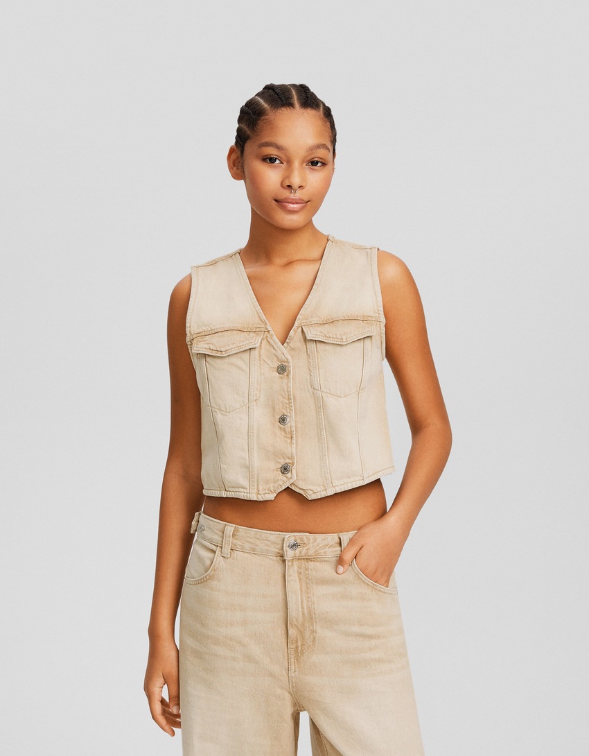 Colete jeans com botões