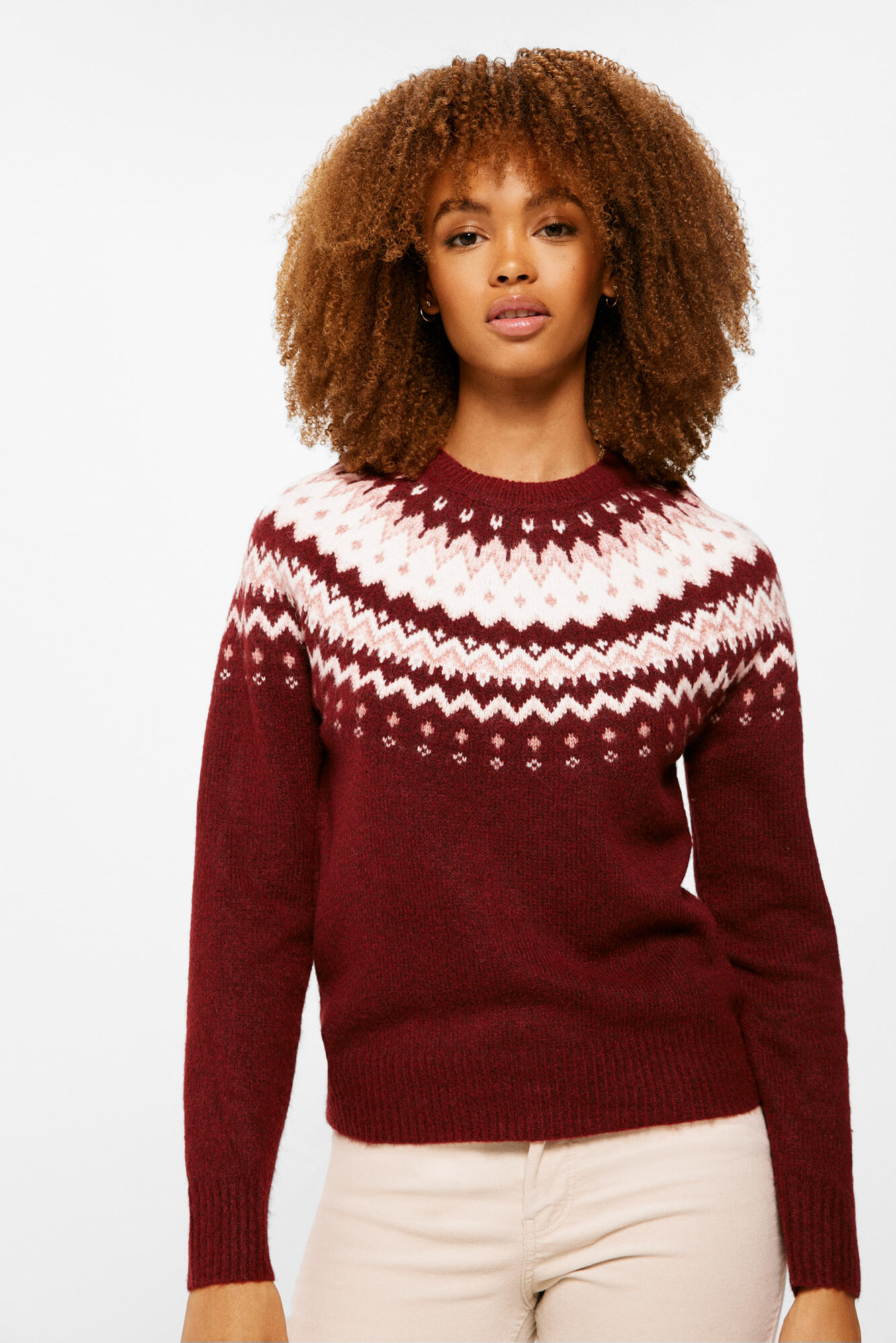 Jersey de lã jacquard borgonha
