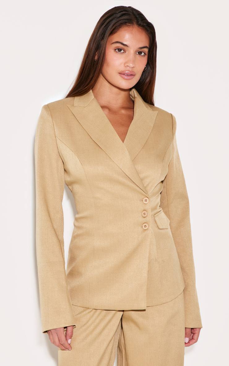 Sable Blazer Ajusté Tissé À Taille Cintrée