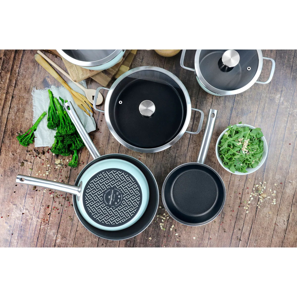 Batterie de Cuisine à Induction 9 Pièces Antiadhésif sans PFOA Design