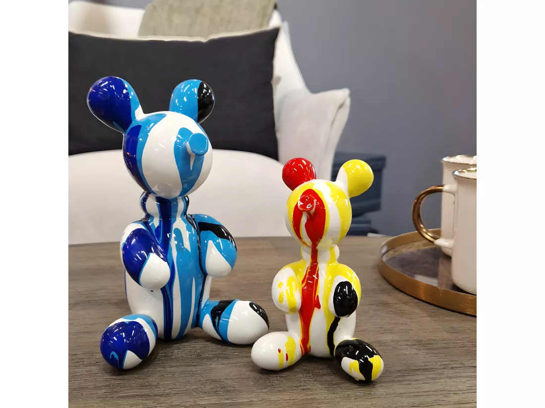 Statuette nounours balloon blanc rouge jaune H13 cm - LOTSO DRIPS 02