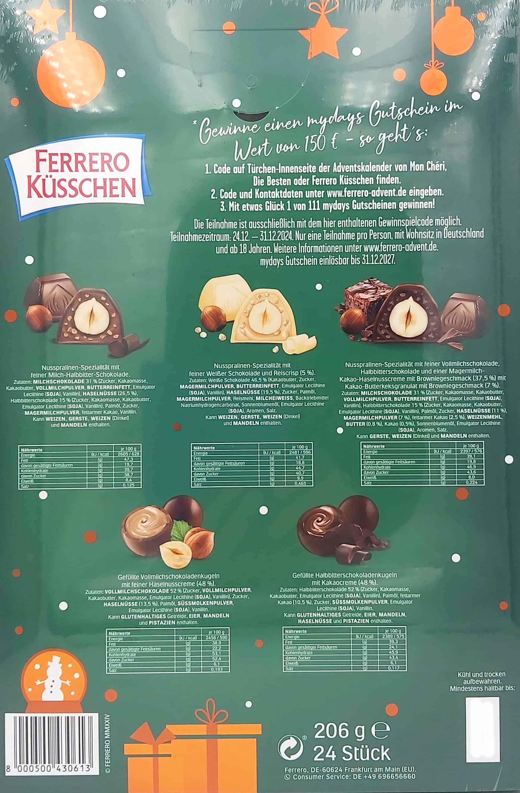 Ferrero Küsschen Adventskalender 206g MHD:20.4.25