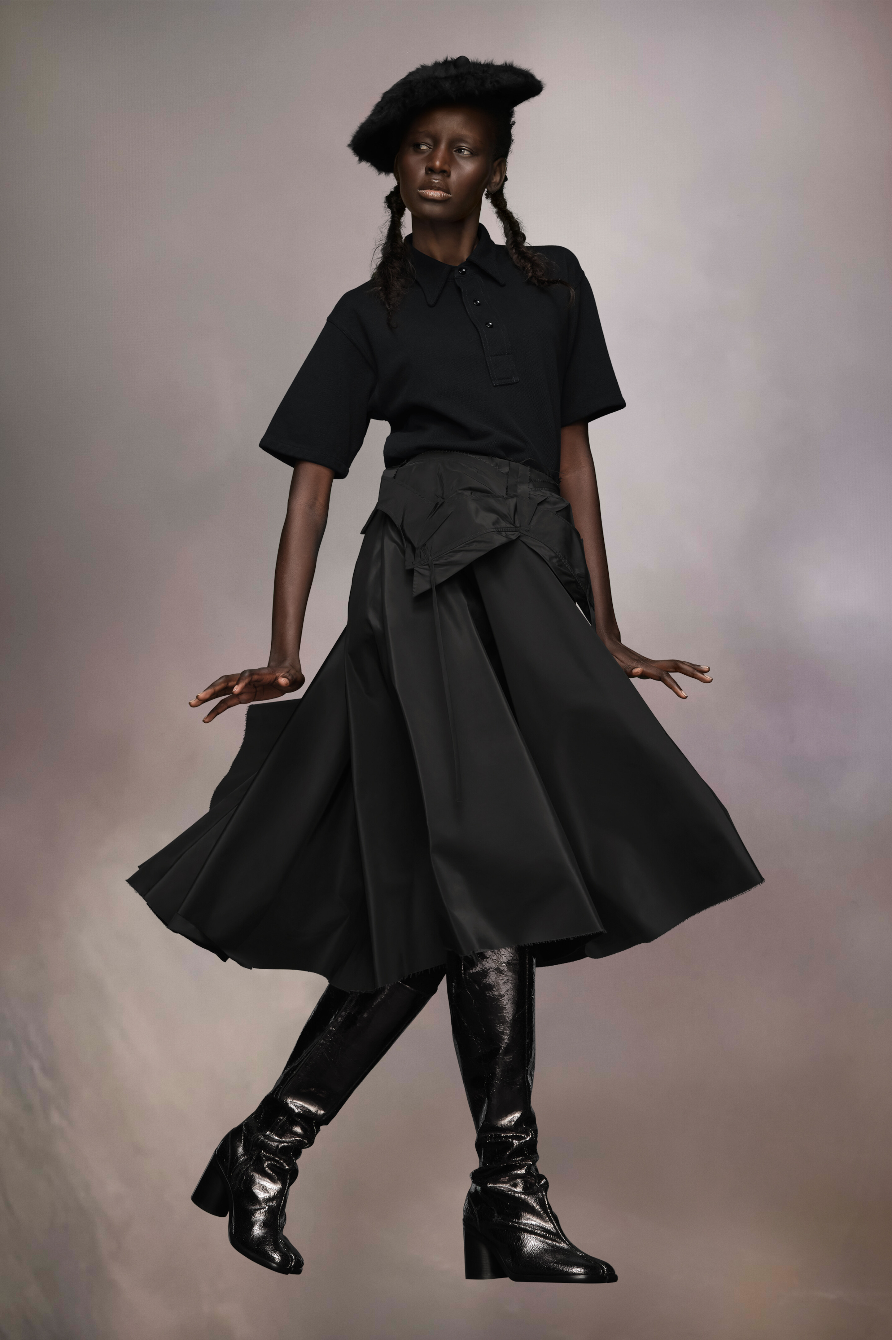 Jupe midi en taffetas Noir