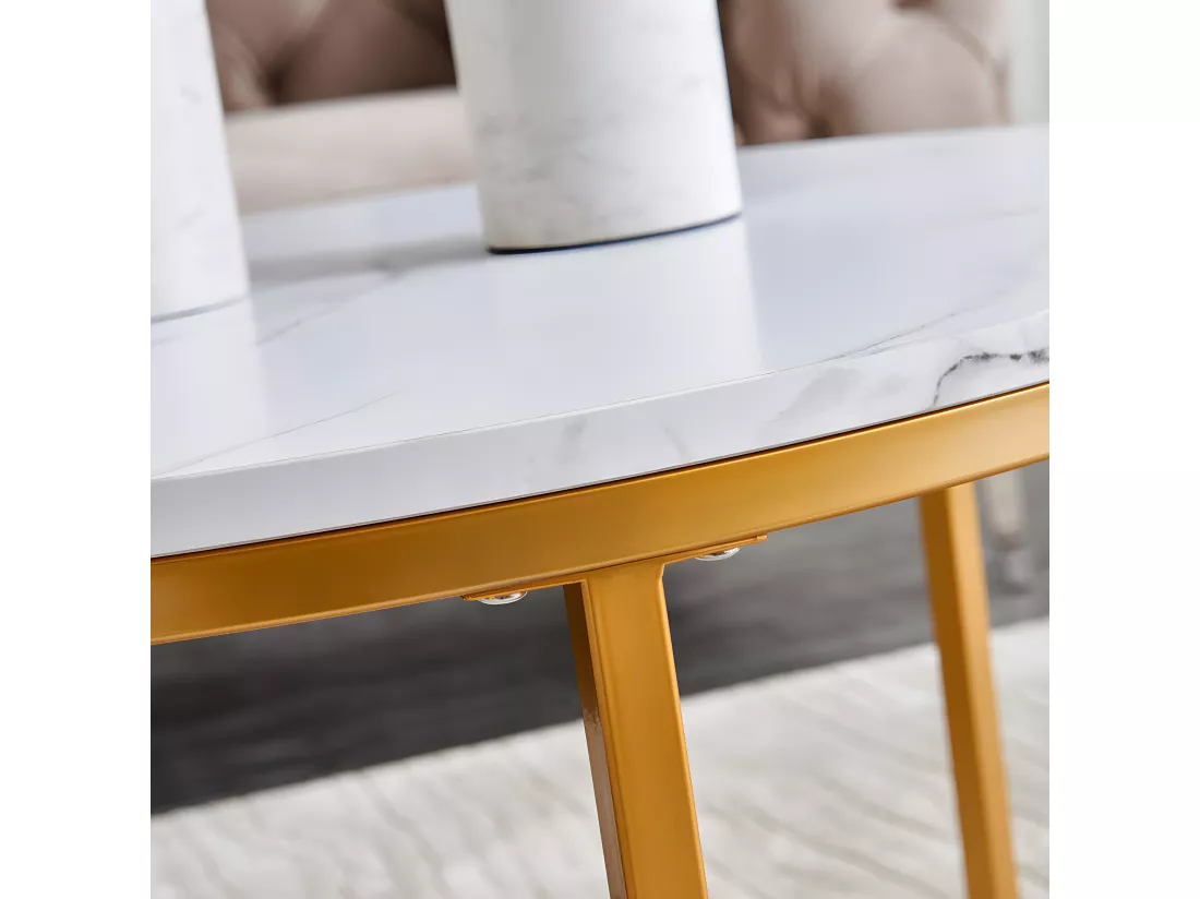 Lot de 2 Tables Basses gigognes - Marbre Blanc avec Structure en métal Dore - Table d'appoint Ronde - Table de salon Moderne, Tables de salon pour salon, Chambre à Coucher, Balcon