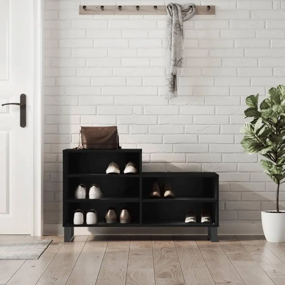 vidaXL - Schoenenkast 10 paar met metalen U-poten - Zwart - Hout - 102x36x60 cm