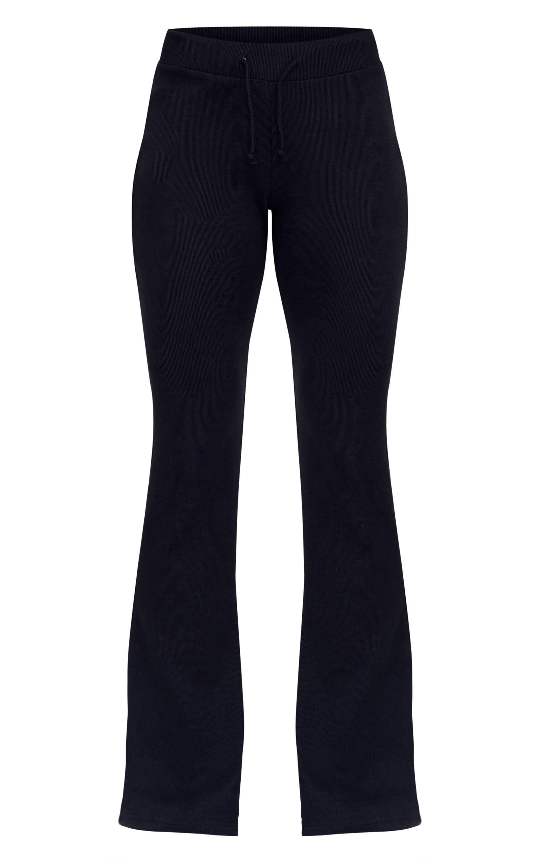 Noir Pantalon Évasé Côtelé À Cordon De Serrage Tall