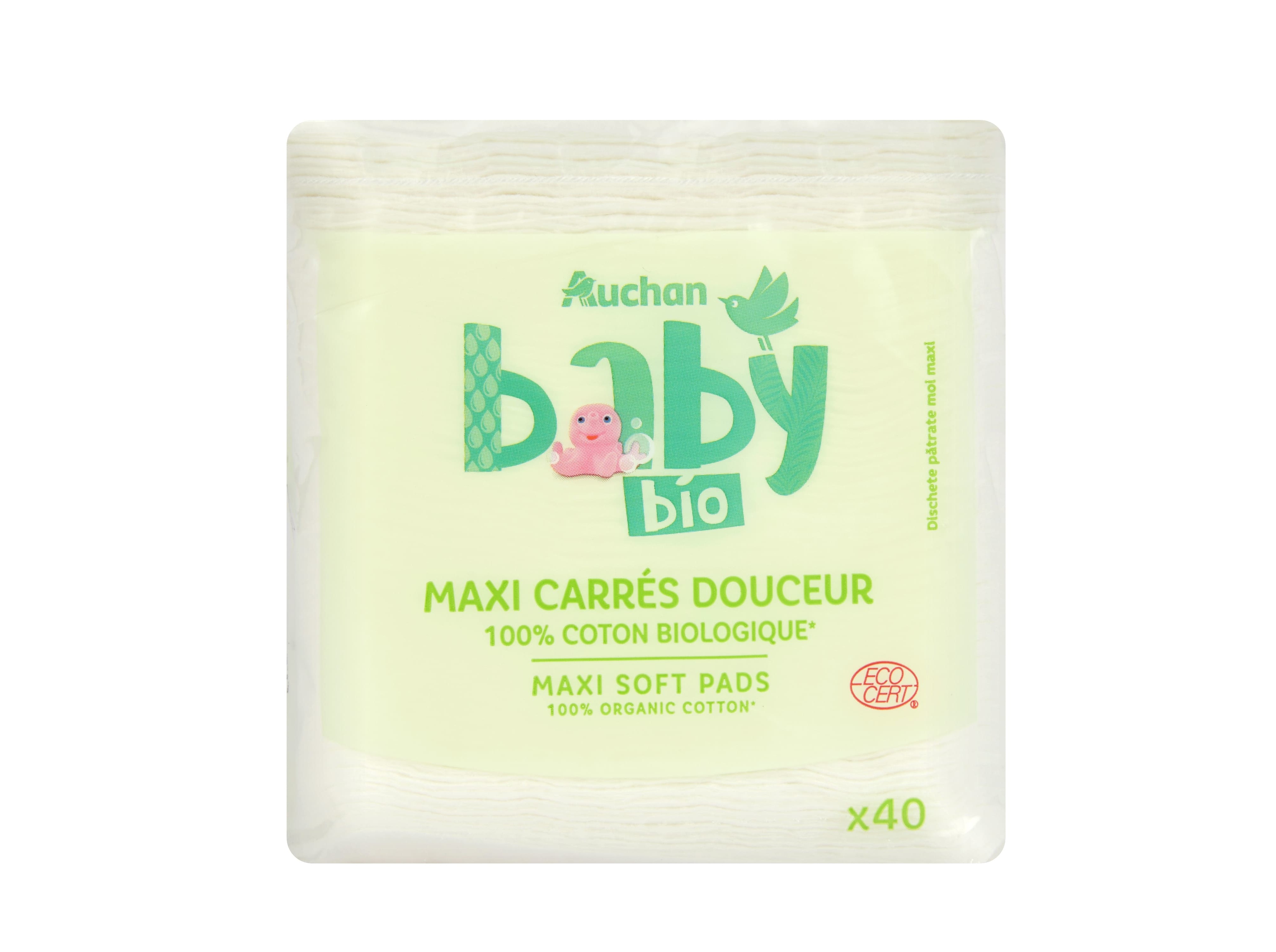 QUADRADOS AUCHAN BABY BIO 100% ALGODÃO 40UN