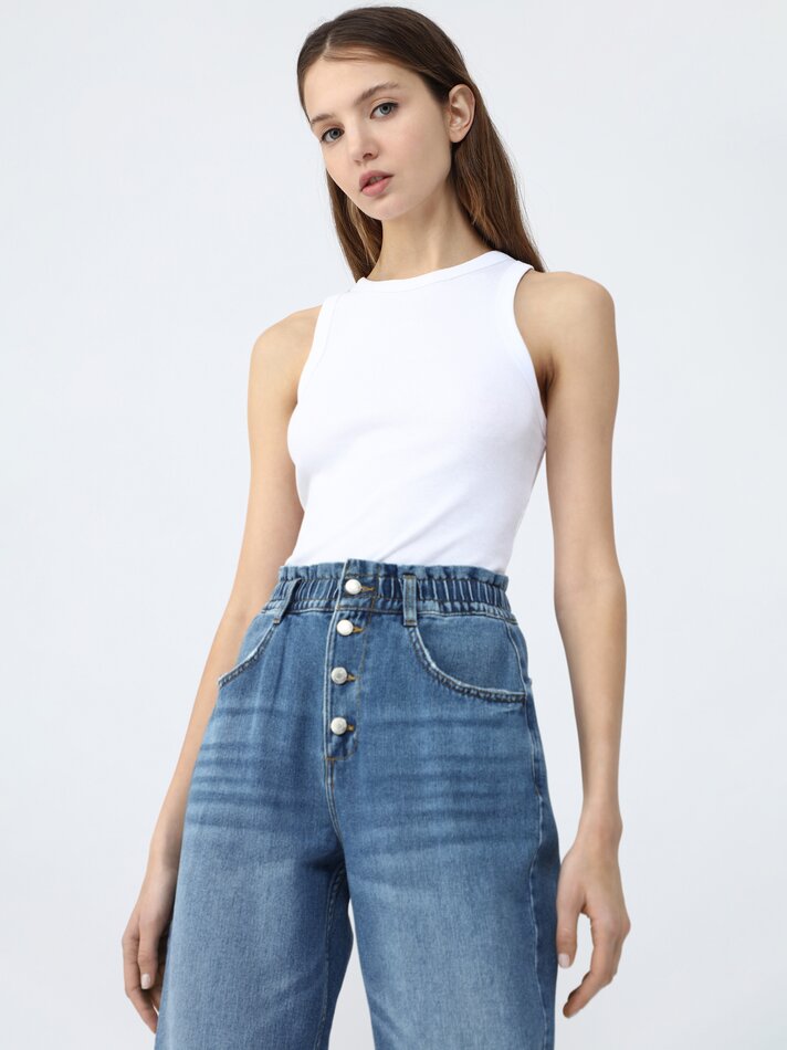 Calça jeans larga - Azul escuro