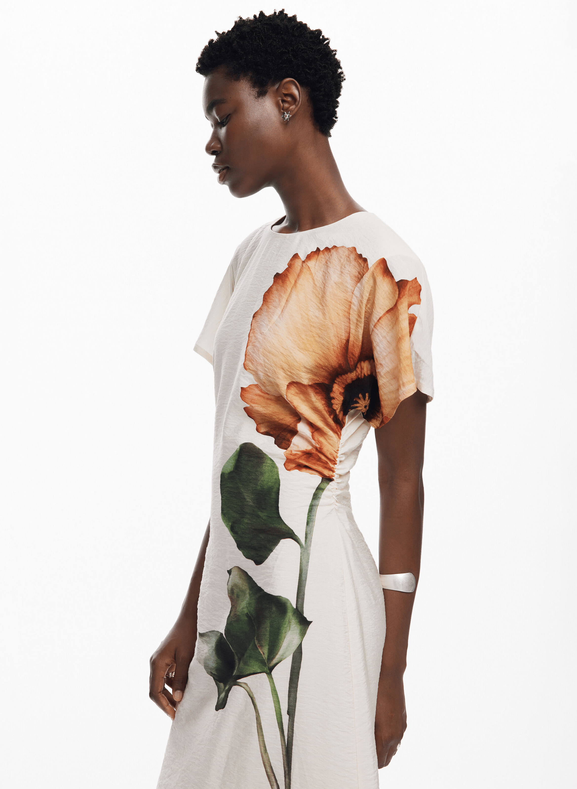 Robe midi imprimée à fleur | Marron