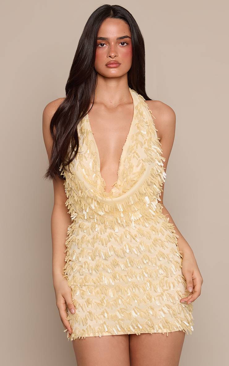 Citron Robe Mini À Col Bénitier Ornée De Paillettes