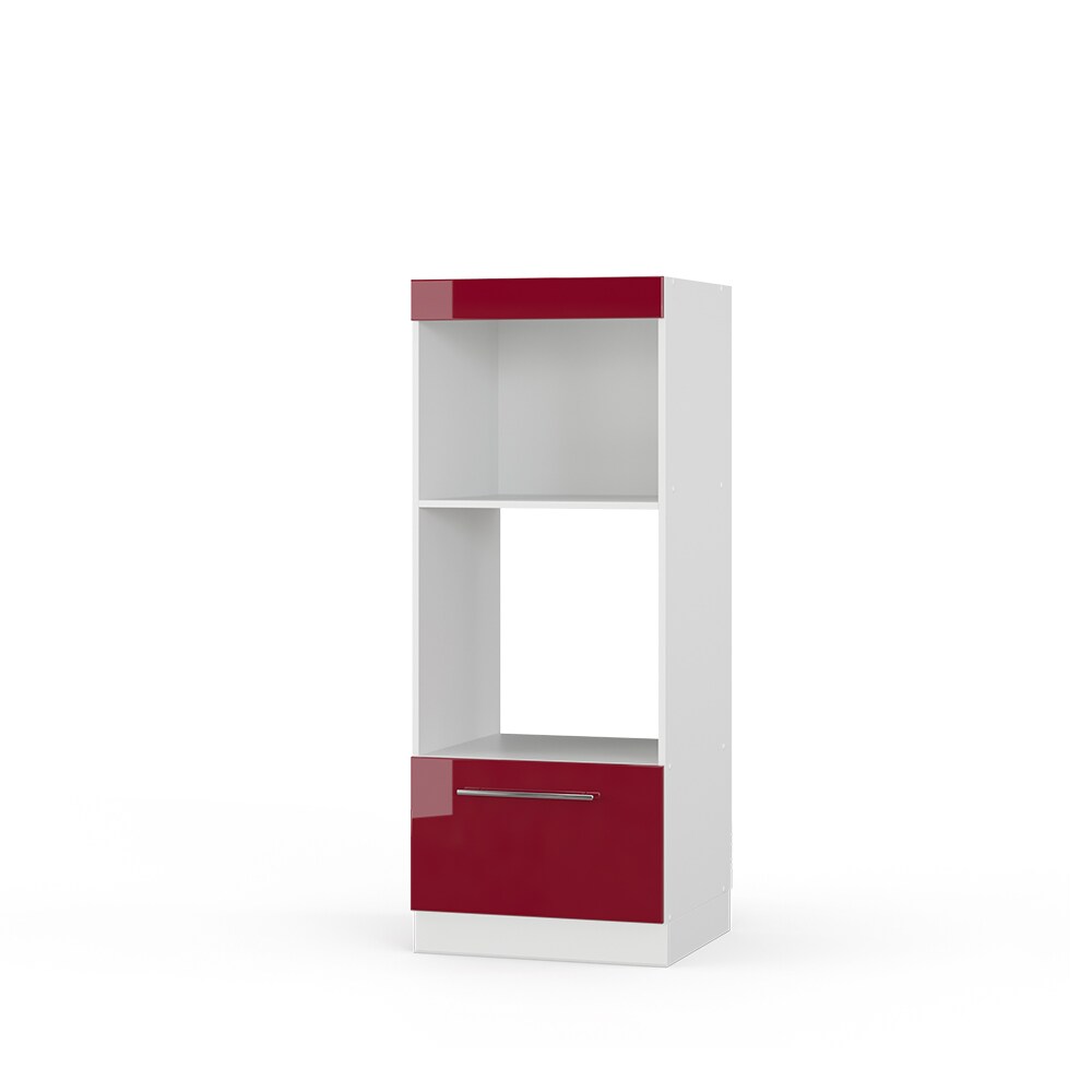 Vicco Mikrowellenumbauschrank Küchenschrank Küchenmöbel Fame-Line Weiß Bordeaux Rot 60 cm modern Hochglanz Küche Einbauküche Blende Hochschrank Schublade Mikrowelle Backofen Küchenzeile