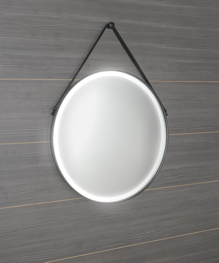 Sapho Orbiter ronde spiegel met LED-verlichting en riem mat zwart 60cm