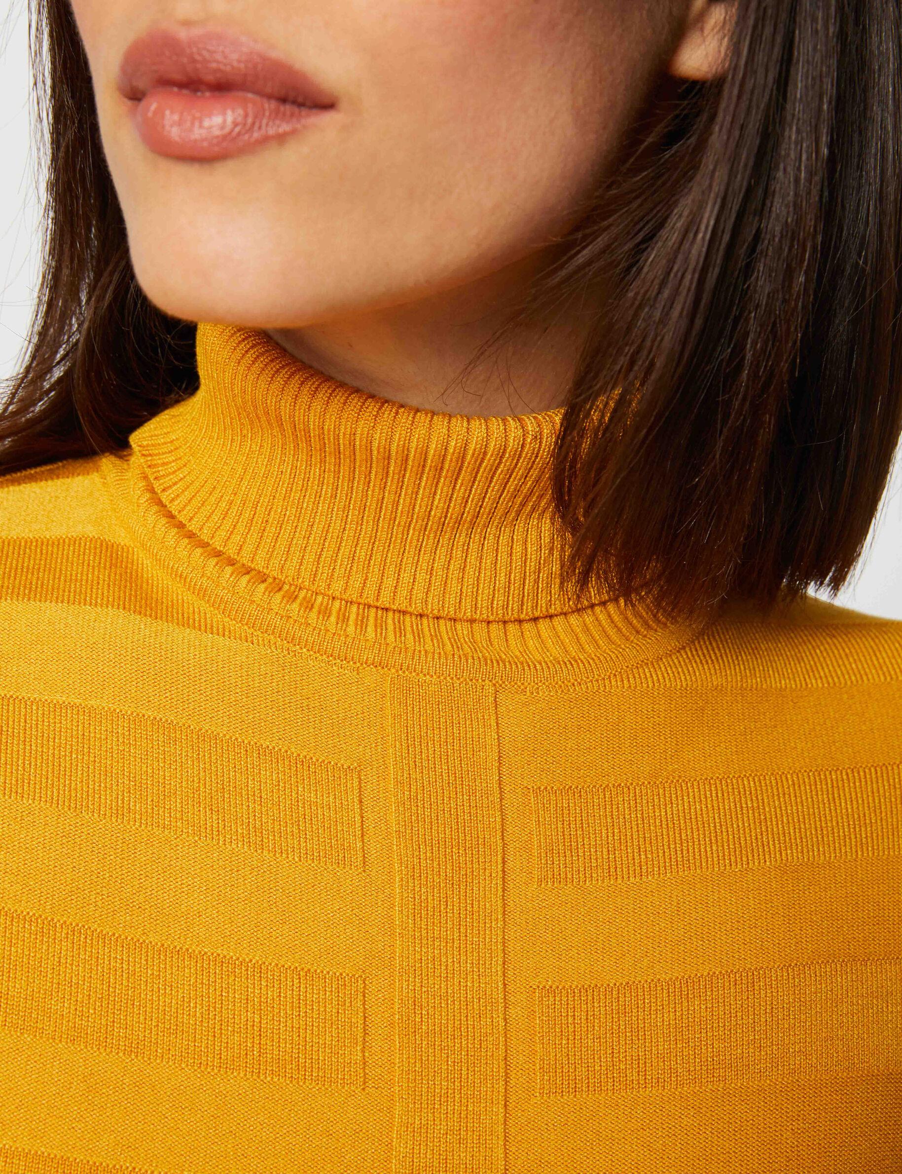 Pull manches longues col roulé jaune femme - jaune
