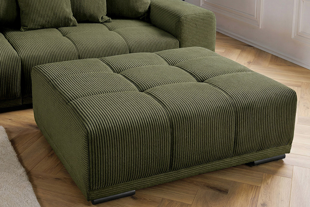 Moderner Hocker ELEGANCIA 110cm grün Cord mit Ziersteppung