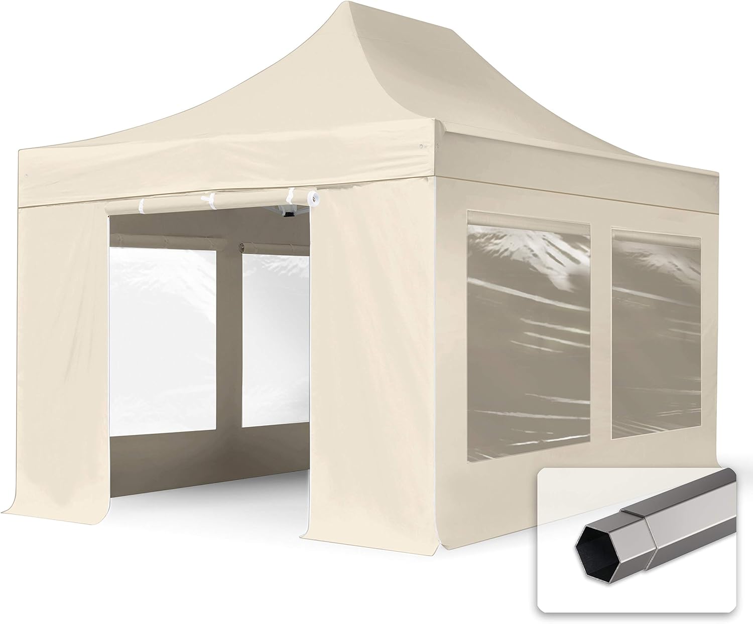 TOOLPORT Faltzelt Faltpavillon Pavillon 3x4,5m - mit 4 Seitenteilen (Panoramafenster) Premium Dach Partyzelt Creme
