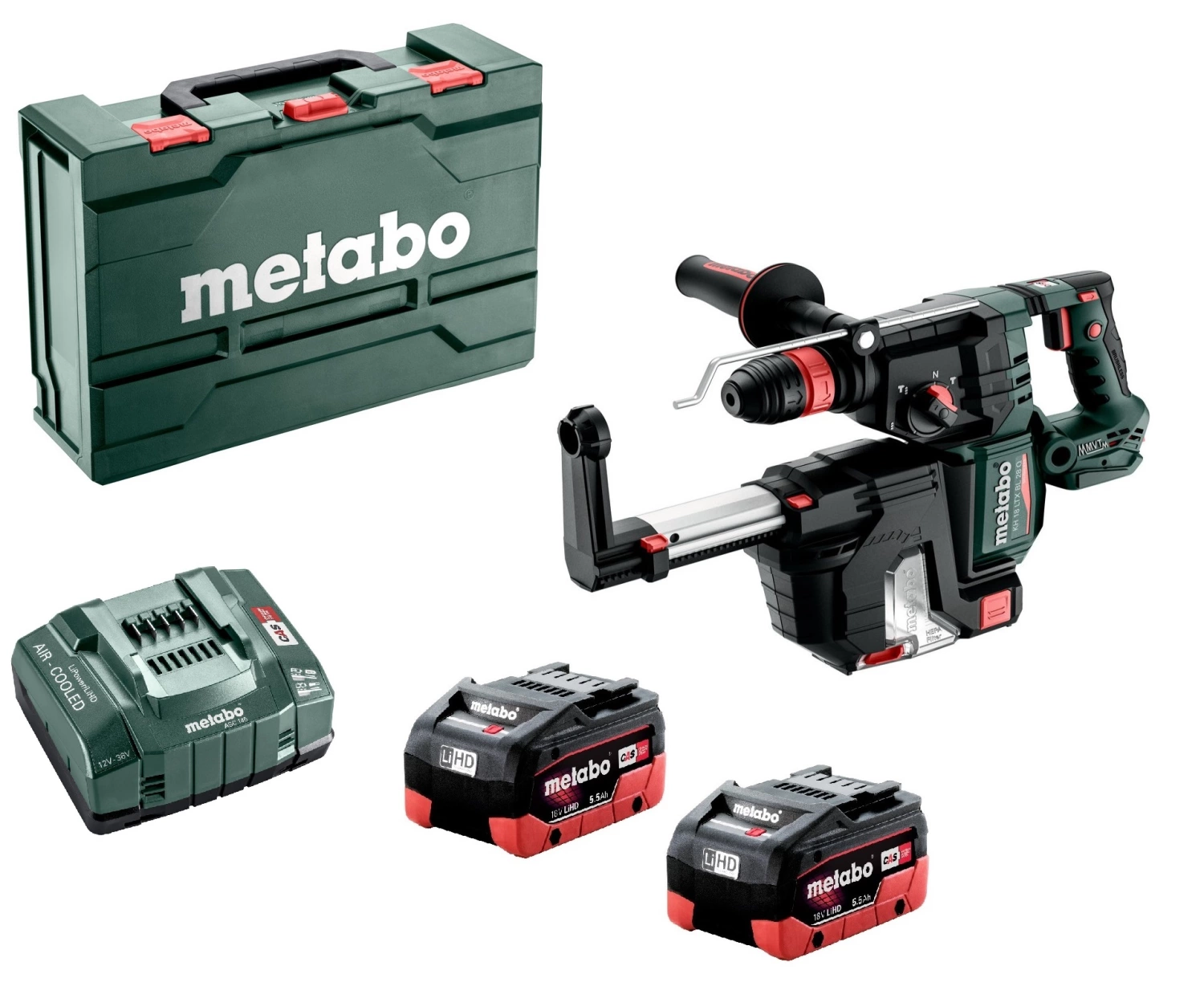 Metabo KH 18 LTX BL 28 Q Set ISA  18V Li-ion Accu combihamer set (2x5.5Ah LiHD accu) in Metabox