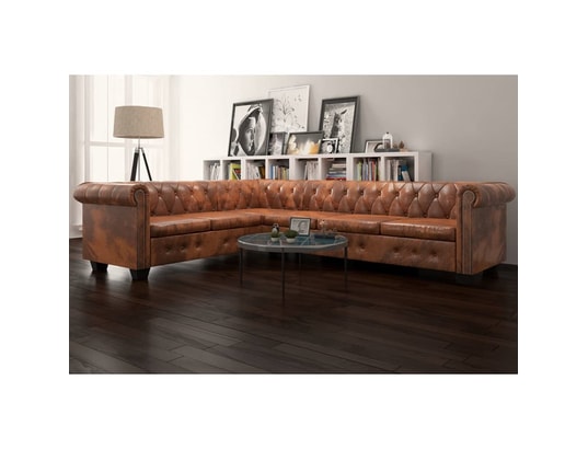 VIDAXL - Canapé d'angle chesterfield 6 places cuir artificiel marron