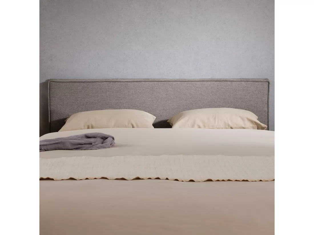 Tête de lit DACIO 120 rembourrée, En tissu polyester pour lit 120 cm, Sur pieds en plastique, Gris
