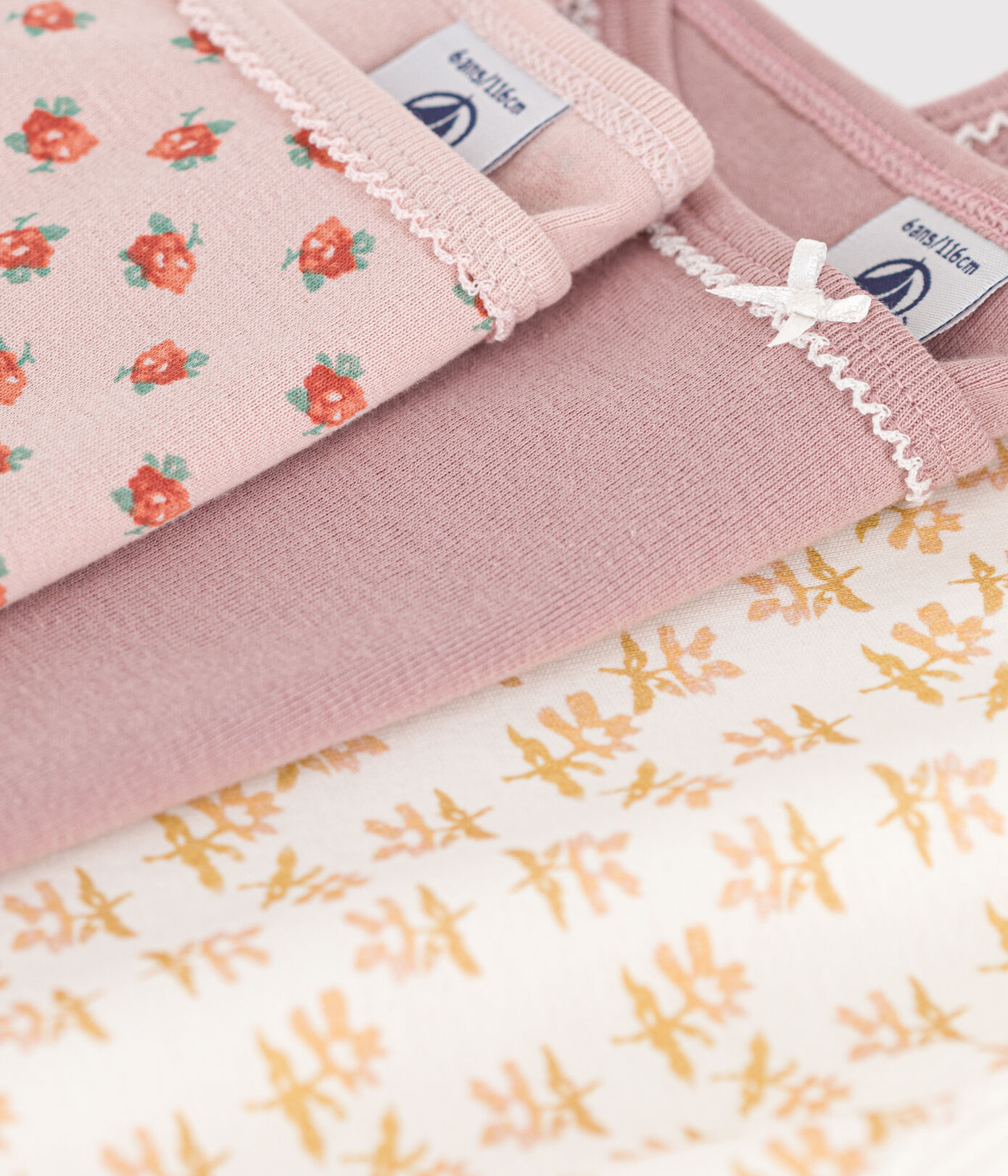 Lot de 3 chemises à bretelles fleur en coton petite fille